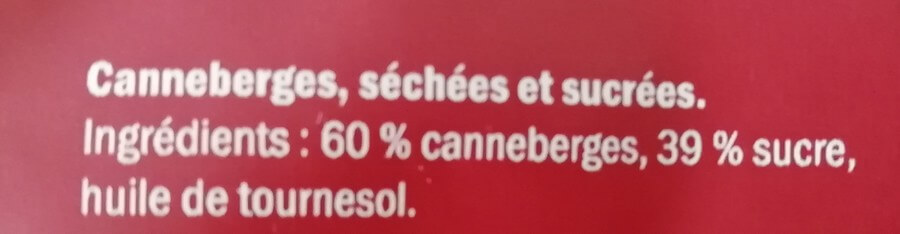 Liste d'ingrédients de fruits secs