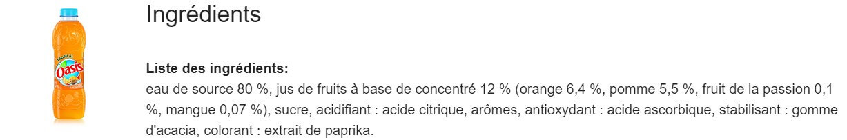 ingrédients de l'oasis une boissons à éviter lors d'un rééquilibrage alimentaire