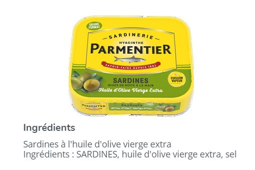 Aliment normalement transformé sardines